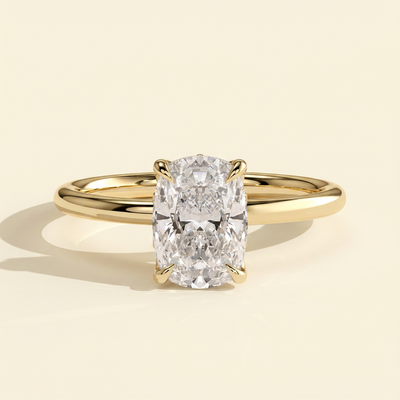 The Ulani - Elongated Cushion Cut Lab Grown Diamond Claw Solitaire with Petal Gallery and Accent Leaf Detail Engagement Ring