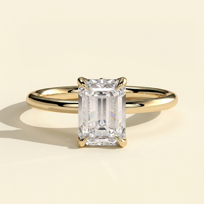 The Pura - Emerald Cut Lab Grown Diamond Solitaire with Petal Gallery Engagement Ring