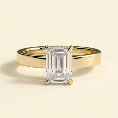 The Odelia - Emerald Cut Lab Diamond Solitaire with Flat Cigar Band and Hidden Halo Ring