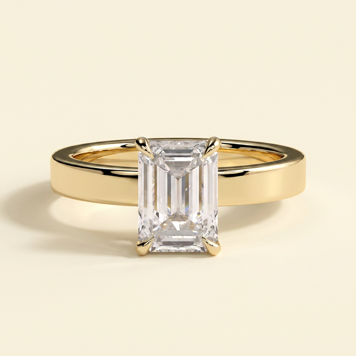 The Odelia - Emerald Cut Lab Diamond Solitaire with Flat Cigar Band and Hidden Halo Ring