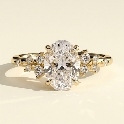 The Kessa - Oval Lab Grown Diamond Solitaire with Clustered Round Shoulder Stones Ring
