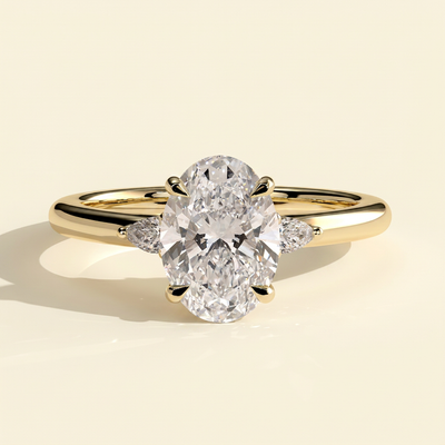 The Veriel - Oval Cut Lab Grown Diamond Three Stone Ring with Pear Side Stones