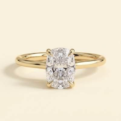 The Karisa - Elongated Cushion Cut Lab Grown Diamond Four Claw Solitaire with Hidden Halo Engagement Ring