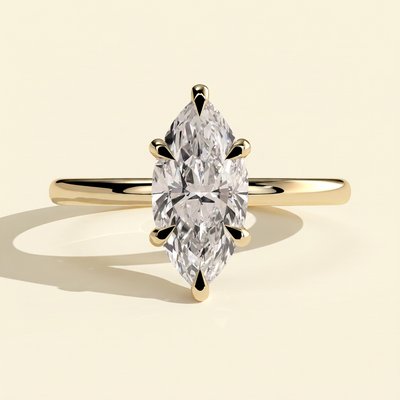 The Roselle - Marquise Cut Lab Grown Diamond Six Claw Solitaire with Hidden Halo Engagement Ring
