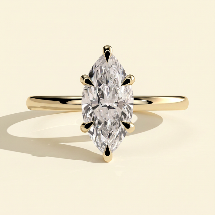 The Roselle - Marquise Cut Lab Grown Diamond Six Claw Solitaire with Hidden Halo Engagement Ring