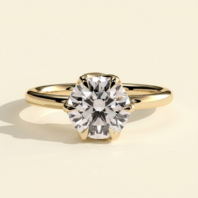 The Brielle - Round Cut Lab Grown Diamond Crossover Claw Solitaire with Rose Petal Gallery Engagement Ring