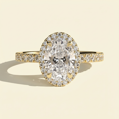 The Alora - Vintage Oval Lab Grown Diamond Halo Engagement Ring, Pave Band