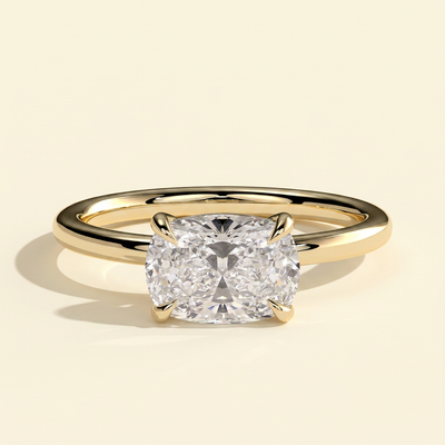 The Myla - Elongated Cushion Cut Lab Grown Diamond East West Four Claw Solitaire Engagement Ring