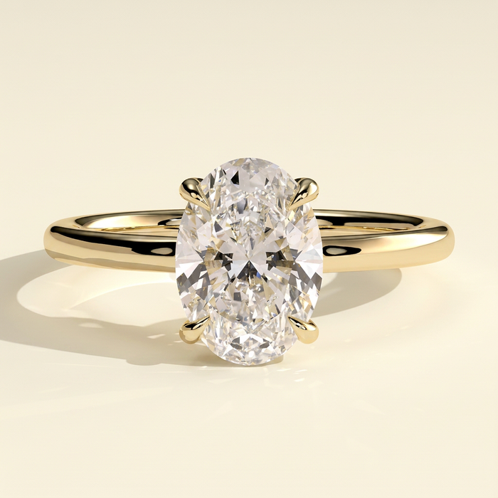 The Cassia - Oval Cut Lab Grown Diamond Solitaire with Hidden Halo and Floating Open Bridge Engagement Ring