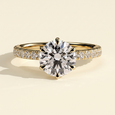 The Mirelle - Round Cut Lab Grown Diamond Hidden Halo Solitaire with Pave Collar and Pave Band Engagement Ring