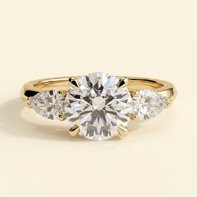 The Regalia - Round Cut Lab Grown Diamond Three Stone Engagement Ring with Pear Side Stones