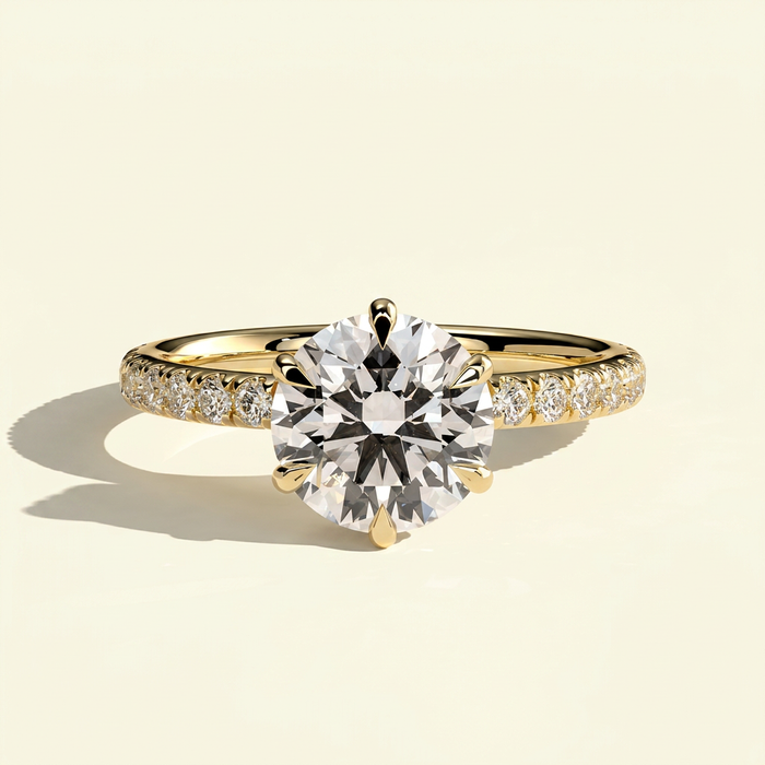 The Kaia - Round Lab Grown Diamond Solitaire with Hidden Halo & Pave Band
