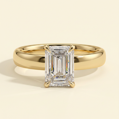 The Hera - Emerald Cut Lab Grown Diamond Hidden Halo Solitaire with Cigar Band Engagement Ring