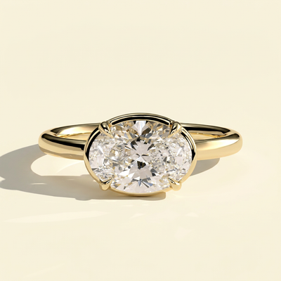 The Aurelle - East West Oval Lab Grown Diamond Ring with Bezel Frame Design