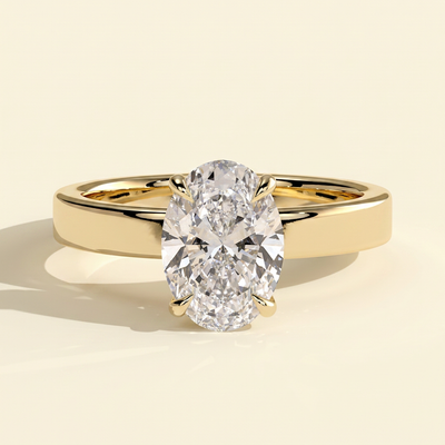 The Novia - Oval Cut Lab Grown Diamond Hidden Halo Solitaire with Flat Cigar Band Engagement Ring
