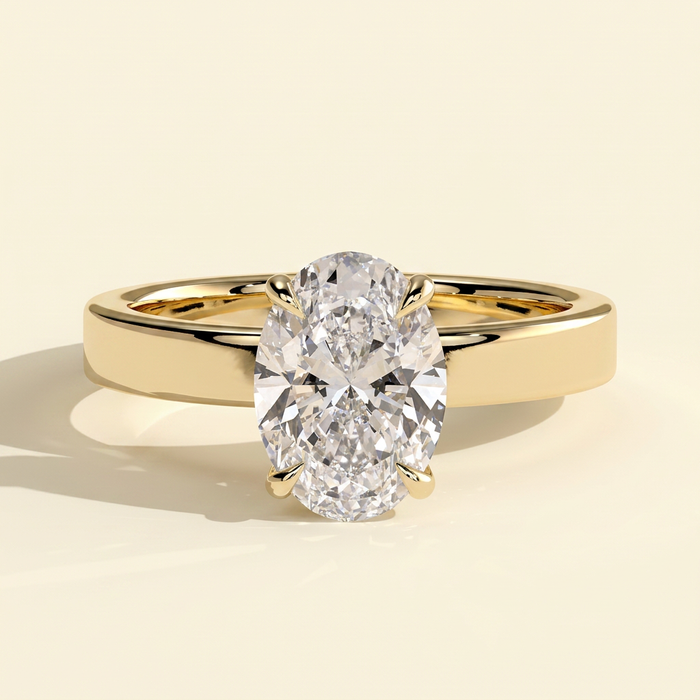 The Novia - Oval Cut Lab Grown Diamond Hidden Halo Solitaire with Flat Cigar Band Engagement Ring