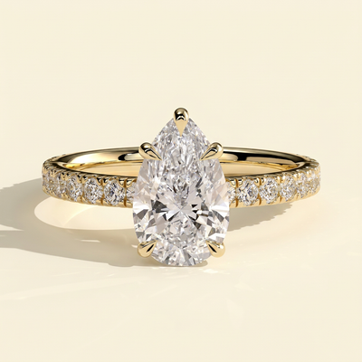 The Estella - Pear Cut Lab Grown Diamond Solitaire with Pave Band Engagement Ring