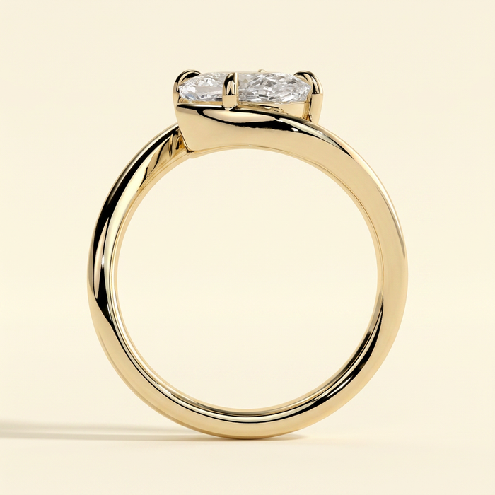 The Fleura - Elongated Cushion Cut Lab Grown Diamond East West Solitaire with Twisting Bypass Band Engagement Ring