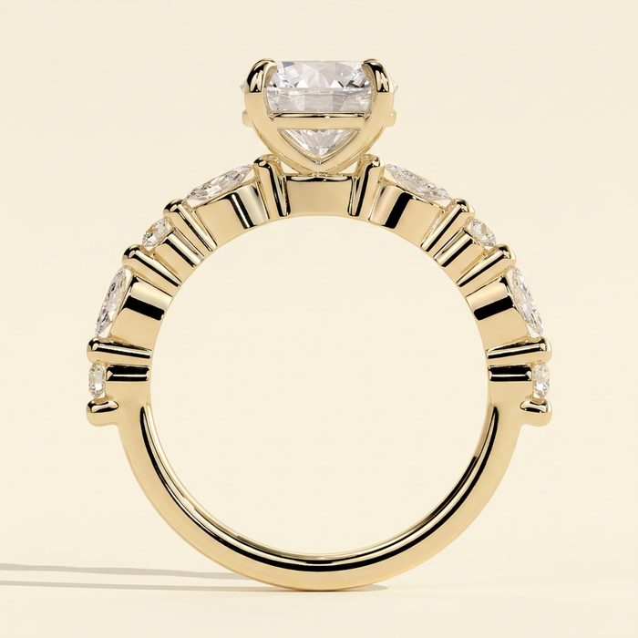 The Larina - Round Cut Lab Grown Diamond Claw Solitaire with Marquise and Round Accent Band Engagement Ring