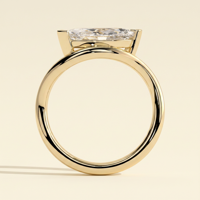The Dalia - East West Marquise Cut Lab Grown Diamond V Claw Solitaire with Curved Wave Band Engagement Ring