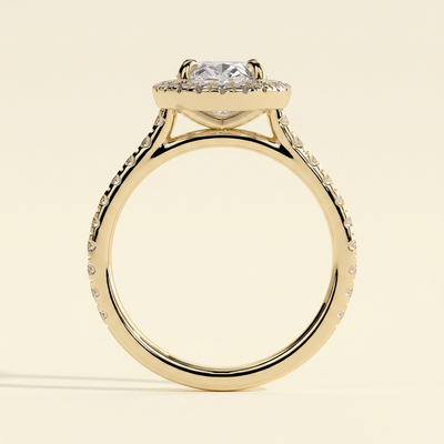 The Kavelle - Oval Cut Lab Grown Diamond Four Claw Halo Engagement Ring with Pave Band and Cathedral Setting