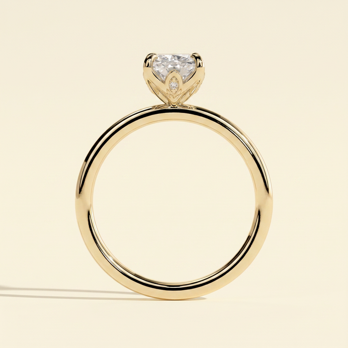 The Ulani - Elongated Cushion Cut Lab Grown Diamond Claw Solitaire with Petal Gallery and Accent Leaf Detail Engagement Ring