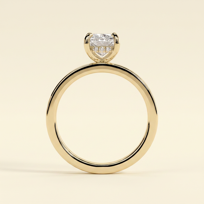 The Maris - Elongated Cushion Cut Lab Grown Diamond Hidden Halo Solitaire with Flat Cigar Band Engagement Ring