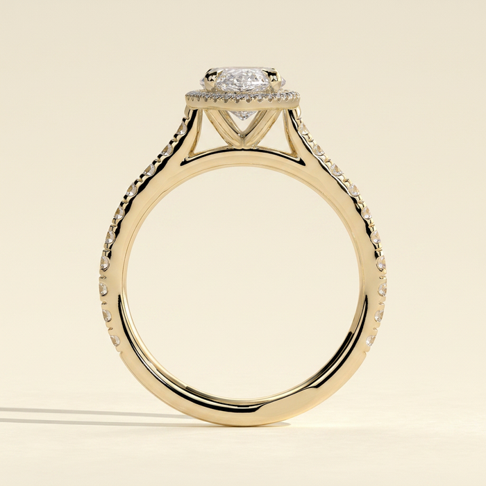 The Theia - Marquise Cut Lab Grown Diamond Eagle Claw Halo with Cathedral Arches and Pave Band Engagement Ring