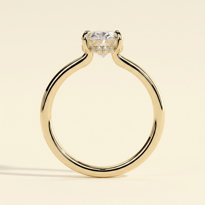 The Cassia - Oval Cut Lab Grown Diamond Solitaire with Hidden Halo and Floating Open Bridge Engagement Ring