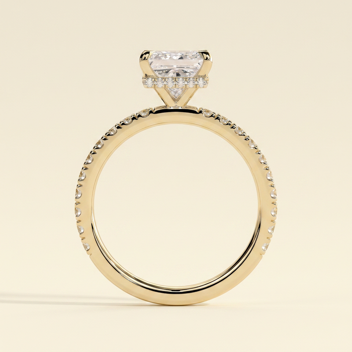 The Estelle - Princess Cut Lab Grown Diamond Solitaire with Wrap Around Hidden Halo Engagement Ring