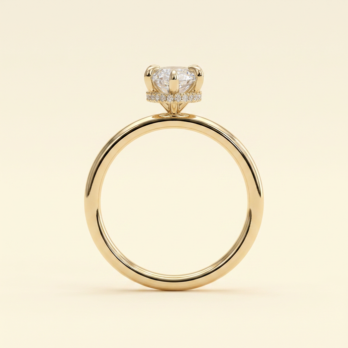 The Unelle - Marquise Cut Lab Grown Diamond Solitaire with Wrap Around Hidden Halo Engagement Ring
