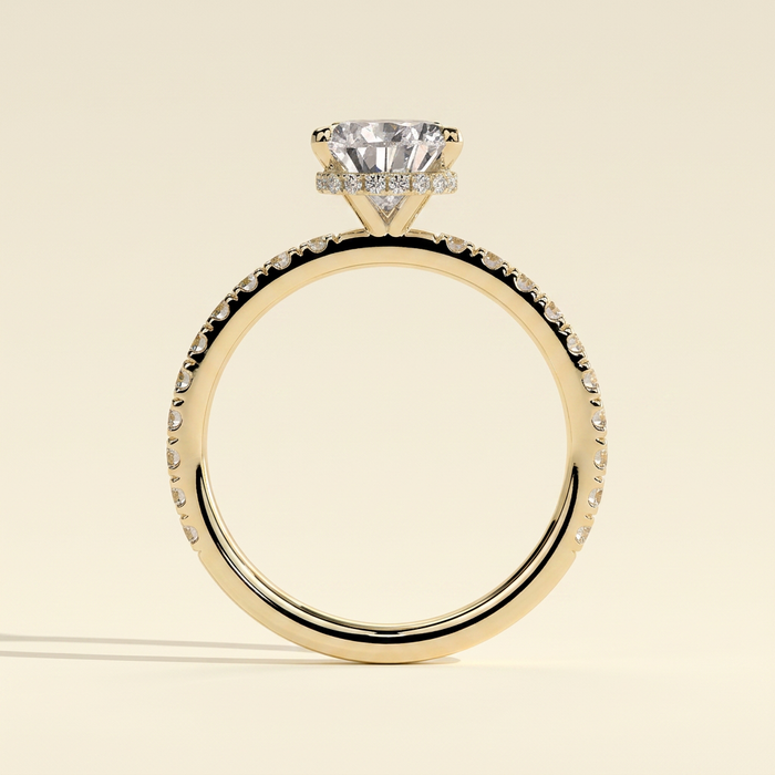 The Vita - Pear Cut Lab Grown Diamond Hidden Halo Engagement Ring with Pave Band