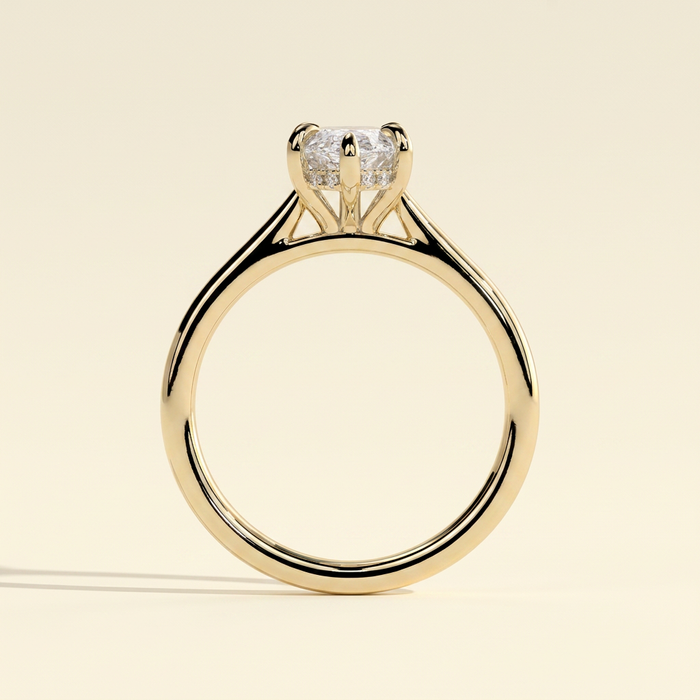 The Mira - Marquise Cut Lab Grown Diamond Six Claw Solitaire with Hidden Halo, Cathedral Setting Engagement Ring