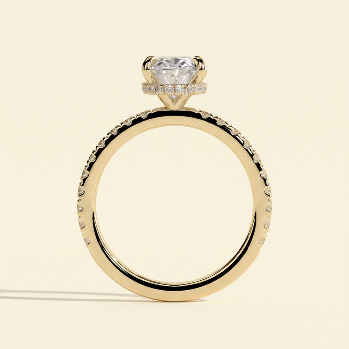 The Finelle - Oval Cut Lab Grown Diamond Solitaire with Wrap Around Hidden Halo Ring