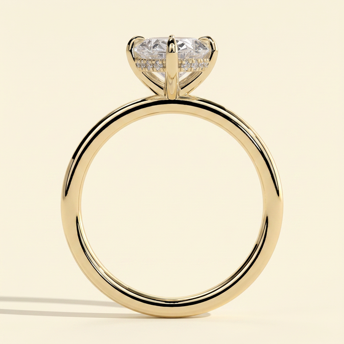 The Joelle - Oval Cut Lab Grown Diamond Compass Set Claw Solitaire with Hidden Halo Engagement Ring