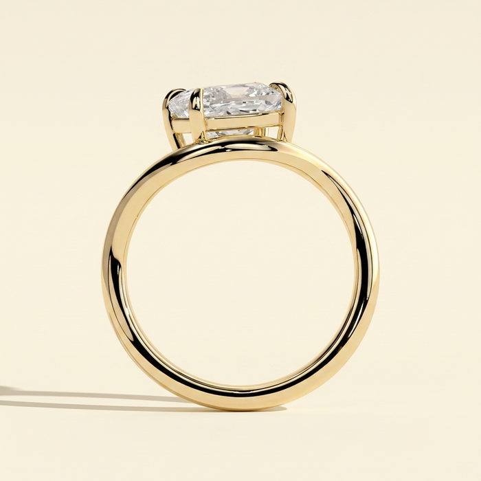 The Aelora - Elongated Cushion Cut Lab Grown Diamond East West Solitaire with Wave Band Engagement Ring