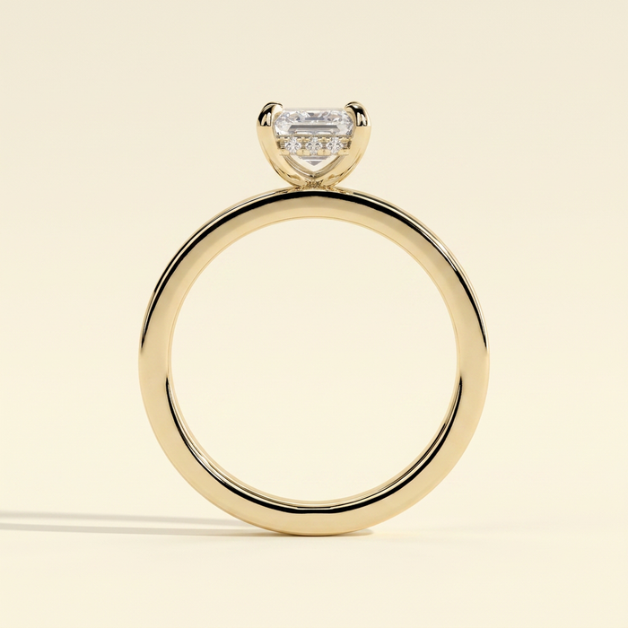 The Odelia - Emerald Cut Lab Diamond Solitaire with Flat Cigar Band and Hidden Halo Ring