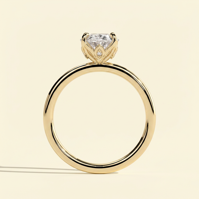 The Nyssa - Oval Lab Grown Diamond Ring with Petal Gallery and Leaf Detail