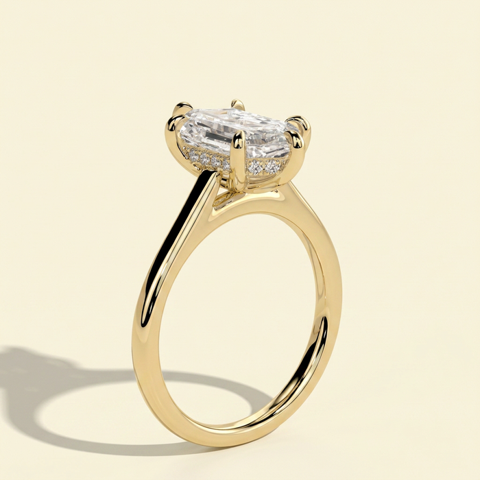 The Kira - Hexagon Cut Lab Grown Diamond Solitaire with Hidden Halo Ring
