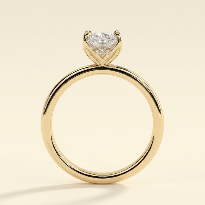 The Cerine - Elongated Cushion Cut Lab Grown Diamond Solitaire with Petal Gallery and Tiara Detail Engagement Ring