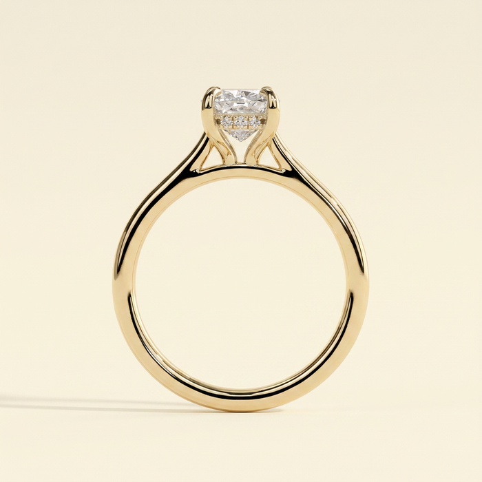 The Karisa - Elongated Cushion Cut Lab Grown Diamond Four Claw Solitaire with Hidden Halo Engagement Ring