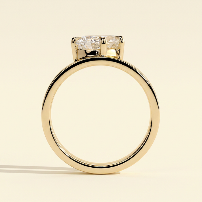 The Carina - Pear Cut Lab Grown Diamond Offset Angled Solitaire with Flat Cigar Band Engagement Ring