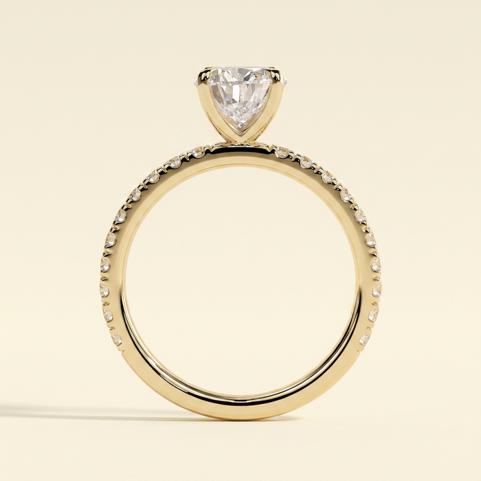 The Estella - Pear Cut Lab Grown Diamond Solitaire with Pave Band Engagement Ring