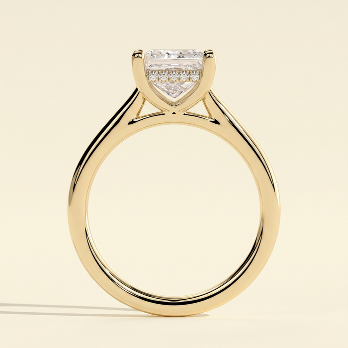 The Zemira - Princess Cut Lab Grown Diamond Hidden Halo Solitaire with Cathedral High Setting Engagement Ring
