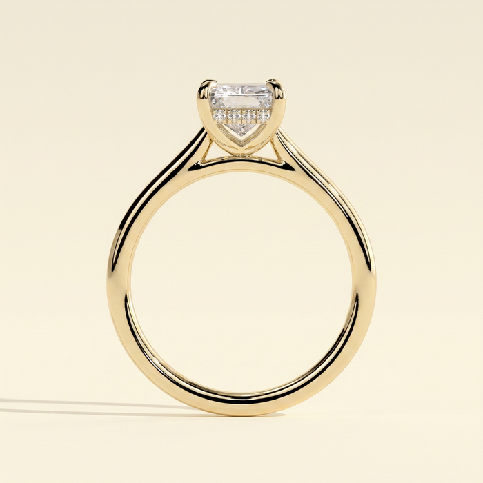 The Izar - Radiant Cut Lab Grown Diamond Four Claw Solitaire with Hidden Halo and Cathedral High Setting Engagement Ring
