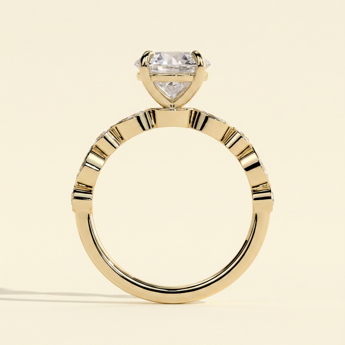 The Evora - Round Lab Diamond Solitaire with Round-Marquise Bezel Accent Stones Ring