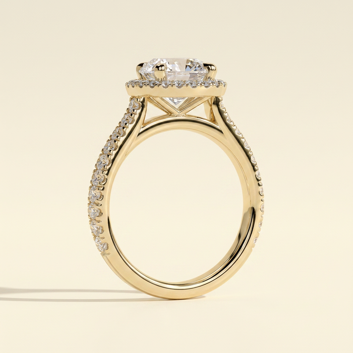 The Stella - Round Cut Lab Grown Diamond Cathedral Halo with Pave Band Engagement Ring