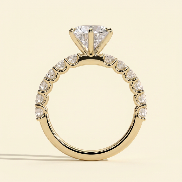 The Levana - Round Cut Lab Grown Diamond Six Claw Solitaire with Half Eternity Band Engagement Ring