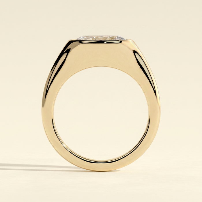 The Colette - Oval Cut Lab Grown Diamond East West Bezel Set Solitaire with Signet Band Engagement Ring