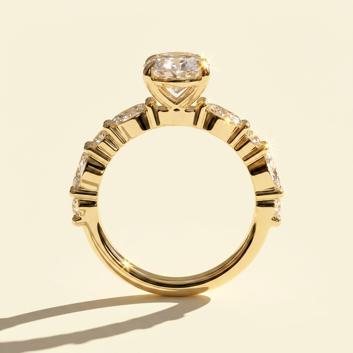 The Deva - Oval Lab Grown Diamond Ring with Marquise and Round Side Stones